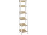 Libreria - Scaffale Portaoggetti - Dimensioni 41X187X36 Cm - 6 Livelli - Legno Mdf - Con 4 Ganci - Stile Moderno - Rovere Chiaro E Bianco