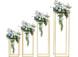 Colonna Per Fiori - Piedistallo A Colonna - Set Di 4 - Altezza 40/60/80/100 Cm - Portata 10 Kg Per Supporto - Acciaio E Plastica - Per Matrimoni E Feste - Oro