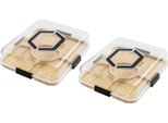 Set Di Taglieri Per Salumi E Formaggi - Piatto Da Portata Con Coperchio - 2 Pezzi - 5 Scomparti - Bambù E Acrilico - 35,3×28,3 Cm - Bianco
