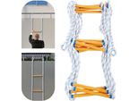 Scala Di Salvataggio - Scala Di Corda - Lunghezza 5,1 M - Larghezza 30 Cm - Portata 100/120 Kg - Con Moschettoni + Guanti - Pieghevole - Blu/Bianco/Giallo