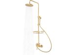 Sistema Doccia - Set Doccia A Parete - Stile Vintage - Soffione A Pioggia A 360° - Doccetta - Altezza Regolabile 85-132 Cm - Soffione Ø20 Cm - Ottone