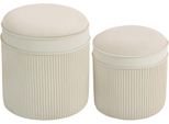 Set Di 2 Pouf Con Spazio Contenitore Pouf Con Coperchio, Pouf Rotondo Con Effetto Velluto 36 X 36 X 41,5 Cm Bianco Crema