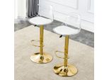 Set Di 2 Sgabelli Da Bar Oro E Trasparenti, Regolabili In Altezza Da 82 A 104 Cm, Girevoli A 360°. Sgabelli Da Bancone Con Schienale Ergonomico E Poggiapiedi.