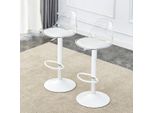 Set Di 2 Sgabelli Da Bar Bianchi E Trasparenti, Regolabili In Altezza Da 82 A 104 Cm, Girevoli A 360°. Moderni Sgabelli Da Bancone Con Schienale Ergonomico E Poggiapiedi.