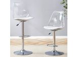 Set Di 2 Sgabelli Da Bar Regolabili In Altezza Da 60 A 80 Cm, Girevoli A 360°. Schienale Trasparente E Seduta In Finto Cuoio, Gambe In Metallo Argentato – Moderni E Stabili