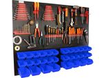 Botle® Parete Portautensili Parete Forata In Metallo, Contenitori Impilabili + Scaffale A Muro + Portautensili Set Da 59 Pezzi, Contenitore Per Minuteria, Officina A Muro Con 32 Contenitori Blu Impilabili, Scaffale Sospeso Scaffale Di Smistamento