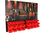 Botle® Parete Portautensili Parete Forata In Metallo, Contenitori Impilabili + Scaffale A Muro + Portautensili Set Da 55 Pezzi, Contenitore Per Minuteria, Officina A Muro Con 28 Contenitori Impilabili Rossi, Scaffale Sospeso Scaffale Divisorio