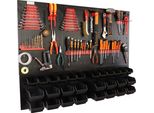 Botle® Parete Portautensili Parete Forata In Metallo, Contenitori Impilabili + Scaffale A Muro + Portautensili Set Da 55 Pezzi, Contenitore Per Minuteria, Officina A Muro Con 28 Contenitori Neri Impilabili, Scaffale Sospeso Scaffale Divisorio