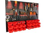 Botle® Parete Portautensili Parete Forata In Metallo, Contenitori Impilabili + Scaffale A Muro + Portautensili Set Da 51 Pezzi, Contenitore Per Minuteria, Officina A Muro Con 24 Contenitori Impilabili Piccoli E Grandi Di Colore Rosso, Scaffale Sospeso Scaffale Divisorio
