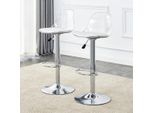 Set Di 2 Sgabelli Da Bar Regolabili In Altezza Da 82 A 104 Cm, Girevoli A 360°. Moderni Sgabelli Da Bancone Con Schienale Trasparente E Gambe In Metallo Argentato, Bianco.