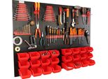 Botle® Parete Portautensili Parete Forata In Metallo, Contenitori Impilabili + Scaffale A Muro + Portautensili Set Da 51 Pezzi, Contenitore Per Minuteria, Officina A Muro Con 24 Contenitori Impilabili Rossi In 2 Misure, Scaffale Sospeso Scaffale Di Smistamento