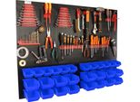 Botle® Parete Portautensili Parete Forata In Metallo, Contenitori Impilabili + Scaffale A Muro + Portautensili Set Da 55 Pezzi, Contenitore Per Minuteria, Officina A Muro Con 28 Contenitori Blu Impilabili, Scaffale Sospeso Scaffale Di Smistamento