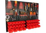 Botle® Parete Portautensili Parete Forata In Metallo, Contenitori Impilabili + Scaffale A Muro + Portautensili Set Da 59 Pezzi, Contenitore Per Minuteria, Officina A Muro Con 32 Contenitori Impilabili Rossi, Scaffale Sospeso Scaffale Di Smistamento