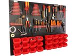 Botle® Parete Portautensili Parete Forata In Metallo, Contenitori Impilabili + Scaffale A Muro + Portautensili Set Da 51 Pezzi, Contenitore Per Minuteria, Officina A Muro Con 24 Contenitori Impilabili Rossi, Scaffale Sospeso Scaffale Di Smistamento