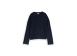 Tom Tailor Denim Damen Relaxed Fit Strickpullover Mit Lochmuster, Blau, Uni, Gr. S