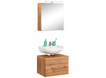 BadmöBel-Set Welltime "Davos", Braun (Eichefarben), Holzwerkstoff, Mdf, Melamin, KastenmöBel-Sets, BadmöBel-Set, Spiegelschrank Und Waschbeckenunterschrank