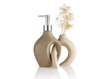 Badaccessoire-Set, grau (taupe, ecru), Polyresin (Kunststein), Badaccessoires-Sets