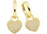 Paar Creolen "Schmuck Geschenk Silber 925 Creole Mit HerzeinhäNger Abnehmbar", Gold (Gelbgoldfarben, Kristallweiß, Kristallweiß), Aniston Jewelry & Watches, Ohrringe, Damen, 12Mm, Silber 925 (Sterlingsilber), Mit Zirkonia (Synth.)