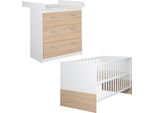 Set Di Mobili Roba "Gabriella"" 2 Pezzi - Lettino 70X140 + Fasciatoio Stretto, In Bianco E Decorazione Rovere"