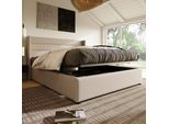 Letto A Molle Sweiko Letto Matrimoniale Letto Imbottito 140X200Cm Con Rete A Doghe In Legno Letto Contenitore Lino Beige (Senza Materasso)