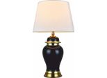 Casa Padrino Lampada Da Tavolo In Ceramica Nero / Oro / Bianco Ø 40 X H. 72 Cm