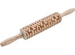 1.04 Rullo Per Pasta In Legno Con Motivi Natalizi - Circa 39 Cm - Rullo Per Biscotti Con Motivi Natalizi