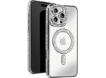 Avizar, Custodia Diamantata Per Iphone 16 Pro Max - Protezione Magsafe Con Bordo In Strass, Argento