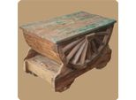 Cassapanca In Teak Massiccio | Flores 2 | Stile Casa Di Campagna Con Vecchia Ruota Di Carro