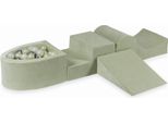 Parco Giochi In Schiuma Con Collina E Piscina Micro Velvet Soft Light Mint + 100 Palline: Oro Chiaro, Opalescente, Argento
