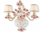 Casa Padrino, Doppia Applique In Porcellana Colorata/Oro/Beige H. 55 Cm - Italy