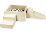 Parco Giochi In Schiuma Con Vasca Quadrata 90X90X40 Beige Vellutato + 400 Palline: Oro Chiaro, Argento, Madreperla, Trasparente