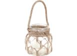 Set Decorativo Con Conchiglie In Vetro E Macramè In Stile Marittimo, Vaso Ø 11 Cm, 2 Pezzi