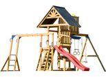 Axi Mitch Casetta Per Bambini In Legno Con 2 Altalene, Scivolo Rosso / Parco Giochi All'aperto, Recinto Con Sabbia, Trapezio / Parete Di Arrampicata | Giochi In Legno Per Esterni