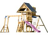 Axi Mitch Casetta Per Bambini In Legno Con 2 Altalene, Scivolo Viola / Parco Giochi All'aperto, Recinto Con Sabbia, Trapezio / Parete Di Arrampicata | Giochi In Legno Per Esterni