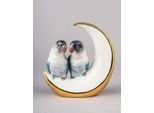 Casa Padrino Luxury Porcelain Decorative Figure Parrots On Moon Colourful / White / Gold 15 X 8 X H. 16 Cm