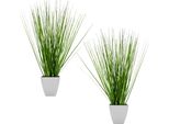 3.08 Set Di 2 Erbe Artificiali In Vaso Bianco (Quadrato) - Verde / Circa 44 Cm - Erbe Artificiali Per Piante (2 Pezzi)