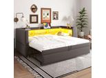 Divano Letto Imbottito Sweiko 90/180*190Cm, Dotato Di Luci Led, Prese E Numerosi Vani Portaoggetti, Letto Imbottito, Divano Letto Multifunzionale, Letto Singolo, Grigio Scuro.