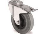 Ruota Girevole Con Freno Totale Ø 100 Mm Portata 75 Kg Con Foro Posteriore Cuscinetto A Rulli Gomma Piena Grigia