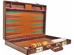 Casa Padrino: Cartella In Vera Pelle Per Backgammon Marrone Effetto Coccodrillo - Accessori