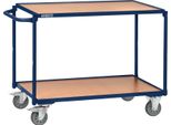 Carrello Da Tavolo 2 Ripiani L1000Xl600Mm Blu Zaffiro, Ral 5003 Carico Massimo 300 Kg Maniglia Di Spinta Orizzontale