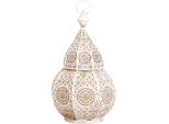 Lanterna Orientale In Metallo Anaram Bianco Oro 32 Cm | Lanterna Orientale Marocchina Da Giardino | Lanterna Marocchina In Metallo Da Esterno Come Lanterna Da Giardino O Da Interno Come Lanterna Da Tavolo
