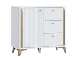 Casa Dolce Cassettiera White Hill 221, Bianco E Oro, 96X41,5X87 Cm, Angoli Arrotondati, 3 Cassetti, 1 Armadio