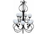 Casa Padrino Lampadario Barocco In Ferro Battuto Nero / Bianco Ø 110 X H. 155 Cm