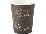 8 Bicchieri Di Carta Capodanno Happy New Year Nero-Oro 255 Ml -