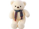 Mascotte Di Peluche Orsacchiotto Colorato Sciarpa Di Lana Bianca 55Cm