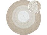 Axi Corfu Tappeto Da Esterno, Rotondo, Beige/Bianco - Tappeto Da Giardino Per Esterni/Interni - Tappeto Da Balcone Realizzato Con Bottiglie In Pet Riciclate – 120 X 120 Cm / Spessore: 5 Mm