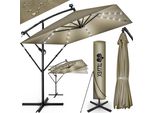 Tillvex® Ombrellone In Alluminio Rettangolare Ø 330 Cm Con Led Solare Marrone + Copertura Con Manovella | Ombrellone A Sbalzo Con Supporto E Frangivento | Ombrellone Da Giardino Protezione Uv, Impermeabile, Ruotabile A 360° | Ombrellone A Manovella Da Mercato
