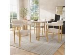 Set Di 4 Sedie Per Sala Da Pranzo Flieks, Sedie Da Pranzo Con Rivestimento In Velluto, Sedia Da Cucina Imbottita Con Gambe In Metallo, Beige+Oro