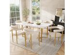 Set Di 6 Sedie Da Pranzo Flieks, Sedie Da Pranzo Con Rivestimento In Velluto, Sedia Da Cucina Sedia Imbottita Con Gambe In Metallo, Beige+Oro