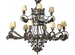 Casa Padrino Lampadario Barocco In Ferro Battuto Marrone / Beige Ø 150 X H. 130 Cm